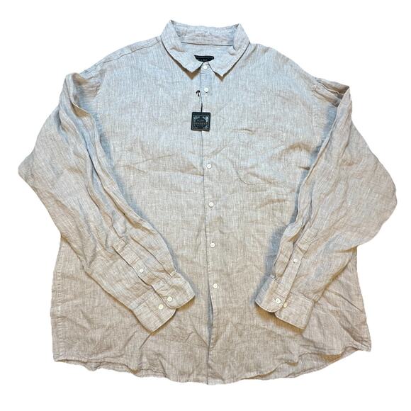 JoS A Bank Reserve Linen Shirt Mens Sz 2XL Tan Beige 100% Linen Long Sleeve NWT - Picture 2 of 9